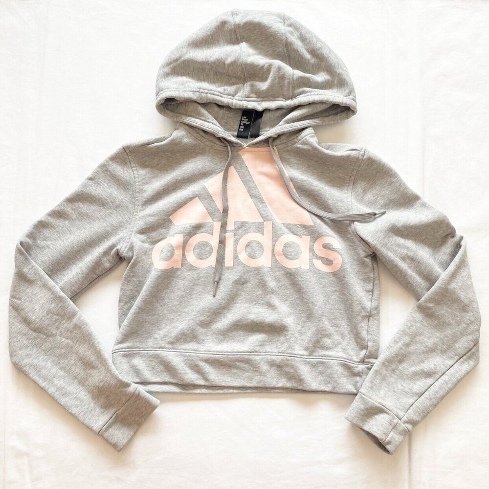 Adidas Gray Cropped Hoodie Sweatshirt Size Small